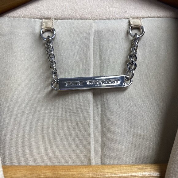 ELIE TAHARI Peak Lapel Collar Lined Blazer Jacket Women Sz 0 Beige Shoulder Pads - Picture 13 of 16